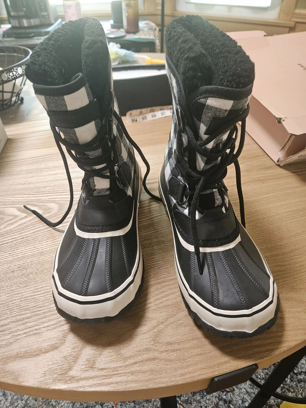 Women's Black & White Plaid Winter Snow Boots